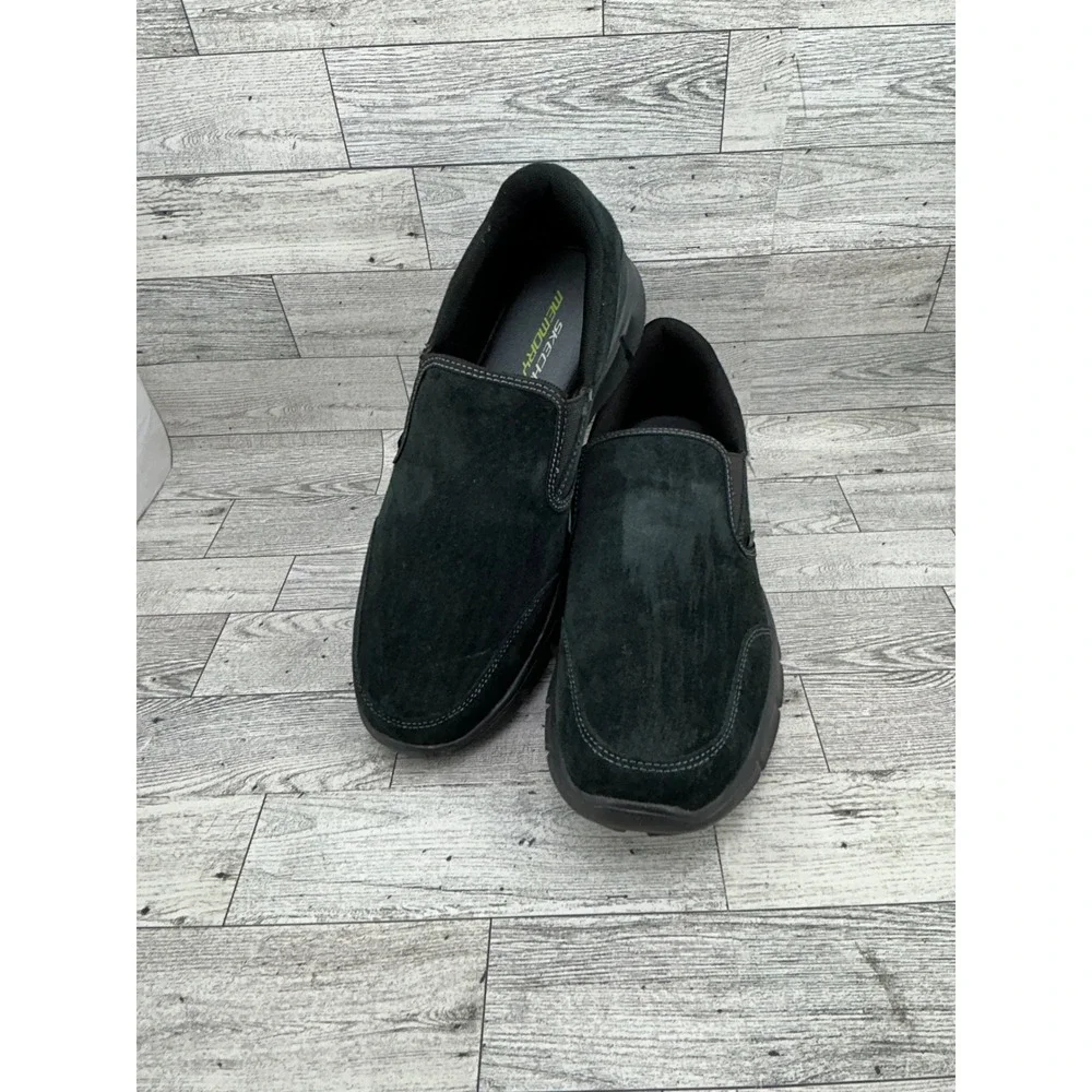Skechers Mens Slip On Shoes Black Memory Foam Leather Upper Dual Lite‎ Size 9.5